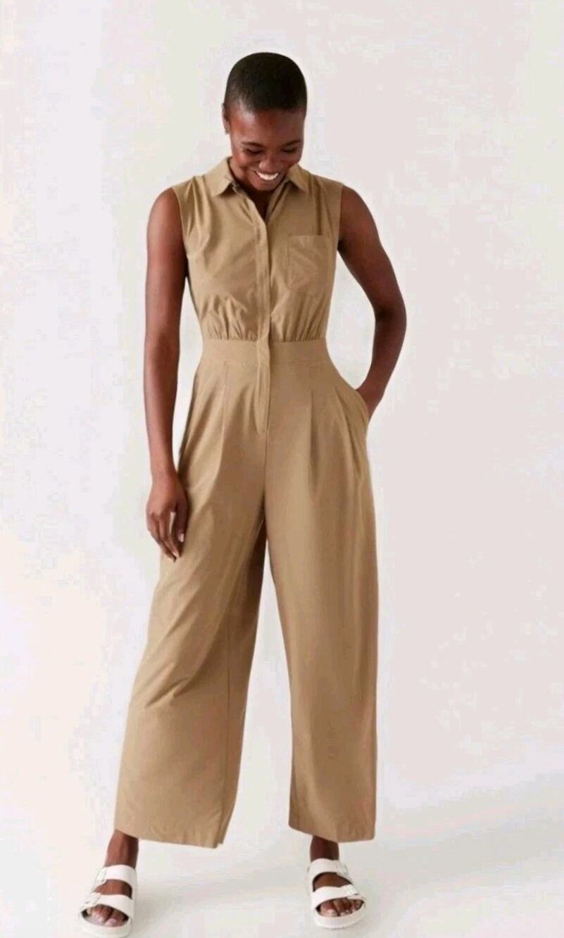 Athleta Brooklyn Heights Wide Leg Jumpsuit Big Sur Brown Sz 0 Travel Athleisure